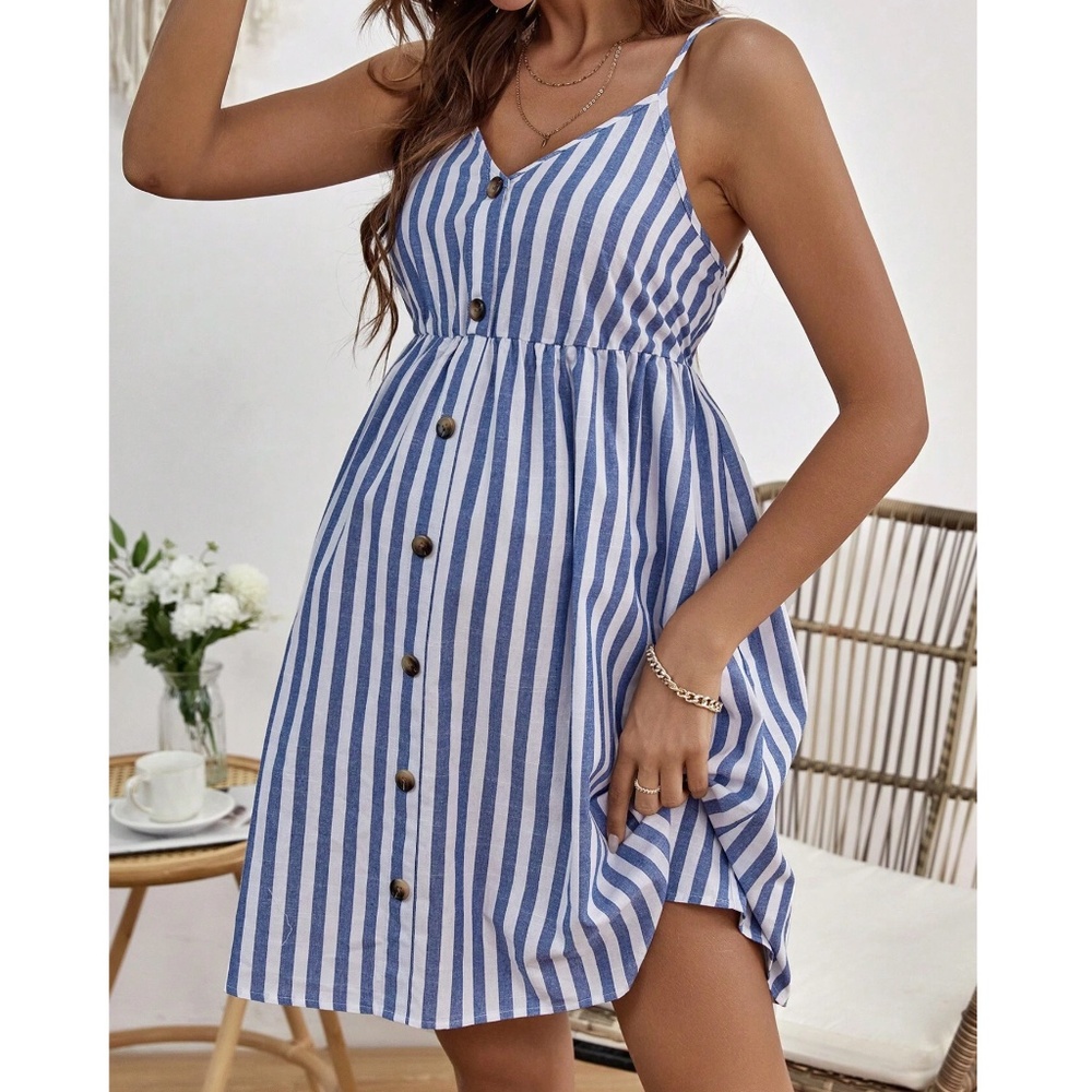 Maternity Stripes Ruffle Cami Dress - Picture 1 of 4